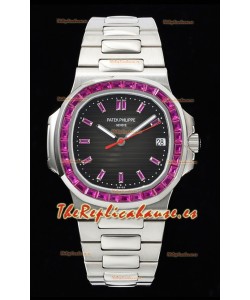 Patek Philippe Nautilus 5711 Dial Negro Reloj Réplica Suizo a Espejo 1:1 Acero 904L con Bisel de Rubíes