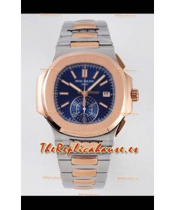 Patek Philippe Nautilus 5980/1AR-001 Oro Rosado Caja Acero 904L Dos Tonos Dial Azul - Réplica a Espejo 1:1