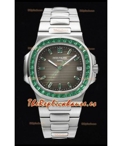 Patek Philippe Nautilus 5711 Dial Gris Reloj Réplica a Espejo 1:1 Acero 904L con Rubíes en el Bisel