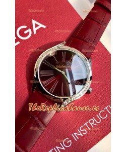 Omega De Ville Tresor Edition Reloj Cuarto Suizo 36MM Caja de Acero Dial Rojo
