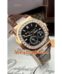 Patek Philippe Nautilus 5712R 1:1 Quality Reloj Réplica Suiza en Dial Negro Correa Marrón
