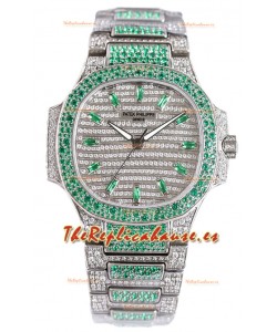 Patek Philippe Nautilus 7118R 35MM 1:1 Reloj con Diamantes Verdes Pavimentados en Caja Acero