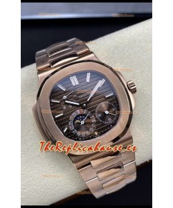 Patek Philippe Nautilus 5712/R Reloj Réplica Calidad Espejo 1:1 Dial Marrón Correa de Oro Rosado