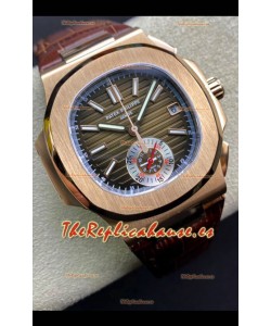 Patek Philippe Nautilus 5980/R Cronógrafo Oro Rosado en Caja de Acero 904L Dial Marrón - Réplica Espejo 1:1