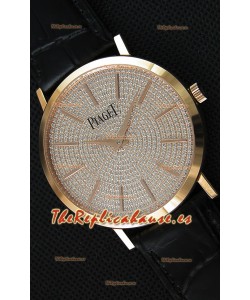 Piaget Altiplano G0A36128 Paved Diam Dial Reloj Réplica de Cuarzo Suizo en Caja de Oro Rosado