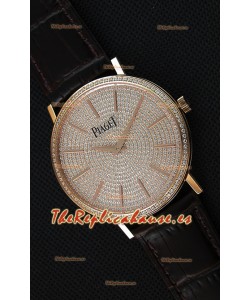 Piaget Altiplano G0A36128 Paved Diam Dial Reloj Réplica de Cuarzo Suizo en Caja de Oro Rosado