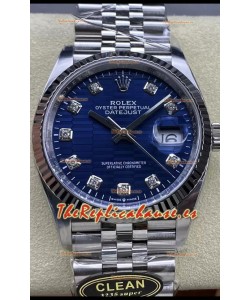 Rolex Datejust Movimiento Cal.3235 Reloj Réplica a Espejo 1:1 Acero 904L 36MM - Dial Azul Motivo Estriado