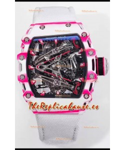 Richard Mille RM38-02 Carbono Blanco/Rosado Bubba Watson Nylon Blanco Tourbillon Movement Réplica Espejo 1:1