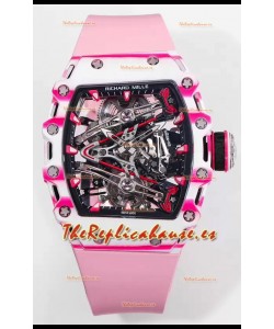 Richard Mille RM38-02 Carbono Blanco/Rosado Bubba Watson Goma Rosada Tourbillon Movement Réplica Espejo 1:1