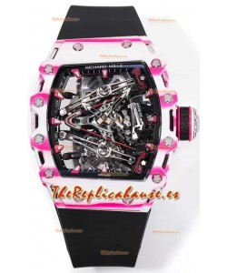 Richard Mille RM38-02 Carbono Blanco/Rosado Bubba Watson Goma Negra Movimiento Tourbillon Réplica Espejo 1:1