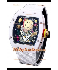 Richard Mille RM088 Reloj Réplica Tourbillon Smiley Caja Cerámica Blanca Correa Nylon