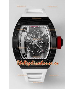 Richard Mille RM055 Caja Carbono Negra Goma Blanca Reloj Superclone 1:1 Genuino Tourbillon