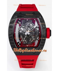 Richard Mille RM055 Caja Carbono Negra Goma Roja Reloj Superclone 1:1 Genuino Tourbillon