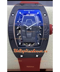 Richard Mille RM07 Caja Carbono Negro Goma Roja Reloj Superclone 1:1 Genuino Tourbillon