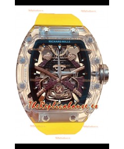 Richard Mille RM047 Samurai Genuino Tourbillon Reloj Correa Amarilla Caja en Zafiro