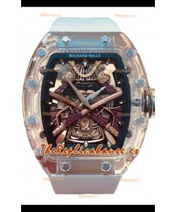 Richard Mille RM047 Samurai Reloj Genuino Tourbillon Correa Blanca Caja en Zafiro