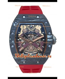 Richard Mille RM047 Samurai Reloj Genuino Tourbillon Caja Carbobono Correa Roja
