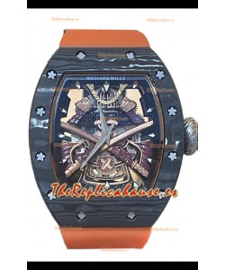 Richard Mille RM047 Samurai Reloj Genuino Tourbillon Caja Carbobono Correa Naranja