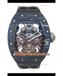 Richard Mille RM047 Samurai Reloj Genuino Tourbillon Caja Carbobono Correa Negra