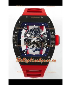 Richard Mille RM055 Caja Carbono Negra Correa Goma Roja Reloj Superclone 1:1 Genuino Tourbillon