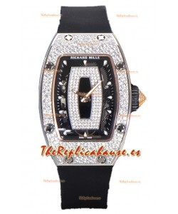 Richard Mille RM007 Superclone Reloj Réplica Suiza Dial Negro Diamantes Pavimentados Acero 904L