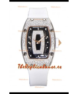 Richard Mille RM007 Superclone Reloj Réplica Suiza Correa Blanca Diamantes Pavimentados Acero 904L