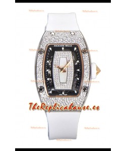 Richard Mille RM007 Reloj Suizo Superclone Acero 904L Correa y Dial Blancos Diamantes Pavimentados