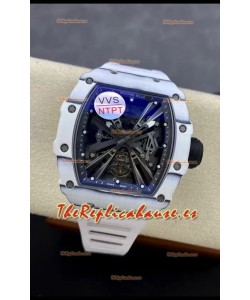 Richard Mille RM12-01 Caja Fibra de Carbono Blanca Genuino Movimiento Tourbillon Reloj Réplica Espejo 1:1