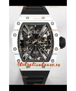 Richard Mille RM12-01 Caja Fibra de Carbono Blanca Genuino Movimiento Tourbillon Reloj Réplica Espejo 1:1