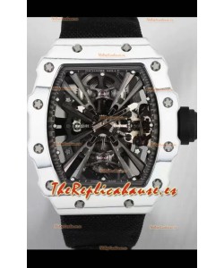 Richard Mille RM12-01 Caja Fibra de Carbono Blanca Genuino Movimiento Tourbillon Reloj Réplica Espejo 1:1