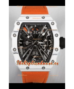 Richard Mille RM12-01 Caja Fibra de Carbono Blanca Genuino Movimiento Tourbillon Reloj Réplica Espejo 1:1