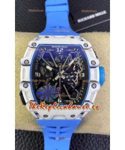 Richard Mille RM35-03 Edición Rafael Nadal Caja de Fibra de Carobono Blanca Reloj Réplica a Espejo 1:1 en Correa Azul