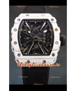 Richard Mille RM12-01 Caja de Fibra de Carbono Blanco Genuino Movimiento Tourbillon Relok Réplica a Espejo 1:1