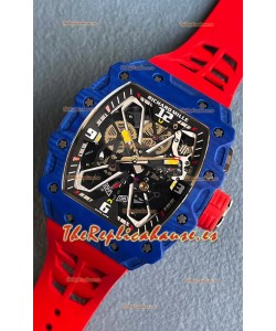 Richard Mille RM35-03 Edición Rafael Nadal Caja Fibra de Carbono Azul Reloj Réplica Espejo 1:1 Correa Roja