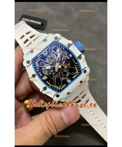 Richard Mille RM35-03 Edición Rafael Nadal Caja Fibra de Carbono Blanca Reloj Réplica Espejo 1:1 Correa Blanca