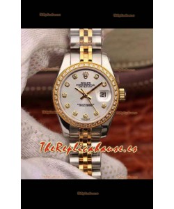 Rolex Datejust Ladies 28MM Movimiento Cal.3135 Réplica Suiza en Acero 904L Caja en Oro Amarillo de Dos Tonos
