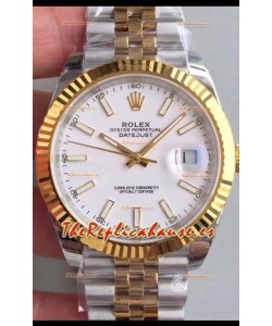 Rolex Datejust 41MM Movimiento Cal.3135 Reloj Réplica Suizo en Acero 904L en Dos Tonos Two Dial Blanco