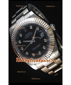 Rolex Datejust Reloj Réplica Japonés - Dial Negro en 41MM con correa Oyster
