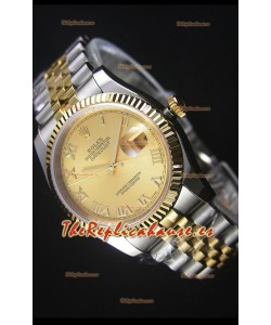 Rolex Datejust Reloj Réplica Japonés - Dial en Oro chapado en dos Tonos en Caja 36MM