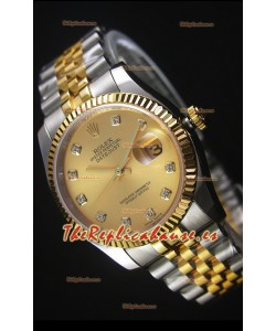 Rolex Datejust Reloj Réplica Japonés - Dial en Oro chapado en dos Tonos en Caja 36MM