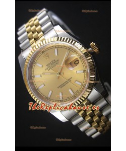 Rolex Datejust Reloj Réplica Japonés - Dial en Oro chapado en dos Tonos en Caja 36MM
