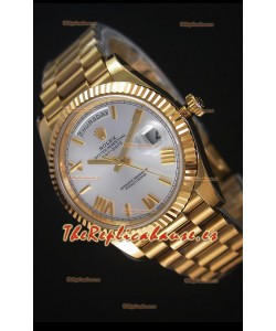 Rolex Day Date Reloj Réplica Japonés - Caja en Oro Amarillo Dial en Acero 40MM