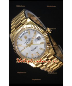Rolex Day Date Reloj Réplica Japonés - Caja en Oro Amarillo Dial en Acero Estampado 40MM