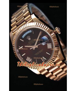 Rolex Day Date Reloj Réplica Japonés - Caja en Oro rosado Dial Marrón 40MM