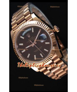 Rolex Day Date Reloj Réplica Japonés - Caja en Oro rosado Dial Marrón 40MM