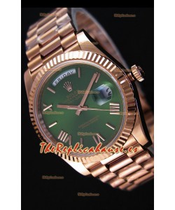 Rolex Day Date Reloj Réplica Japonés - Caja en Oro rosado Dial Verde 40MM