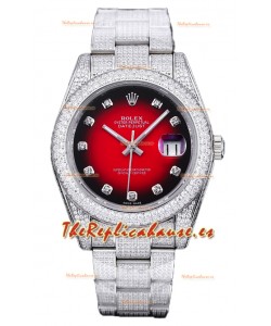 Rolex Datejust 41MM Réplica Suiza - Edición Iced Out en Dial Rojo