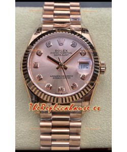 Rolex Datejust 31MM Reloj Suizo en Acero 904L Oro Rosado Dial Réplica Espejo 1:1