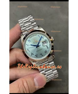 Rolex Day Date Presidencial Reloj Acero Inoxidable Dial Árabe ICE Azul 40MM - Calidad Espejo 1:1