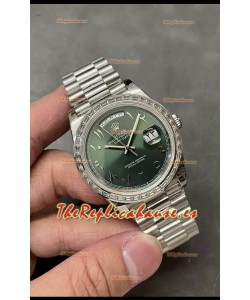 Rolex Day Date Presidencial Reloj Acero Inoxidable Dial Árabe Verde Oliva 40MM - Calidad Espejo 1:1